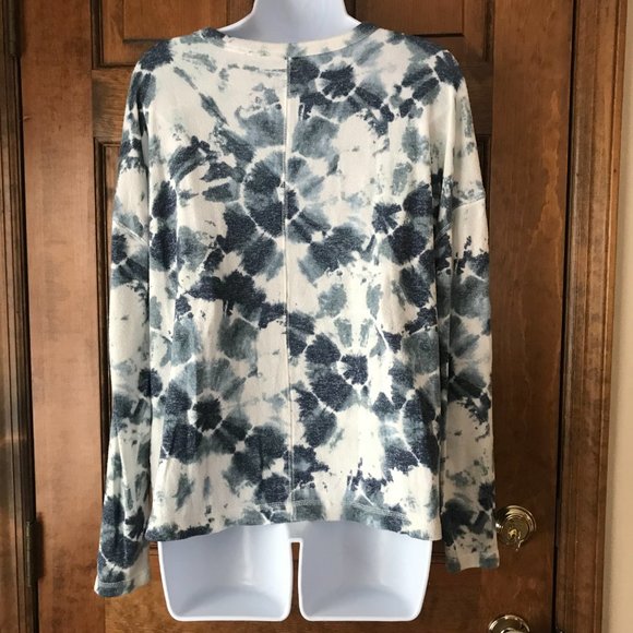Old Navy White with Navy Tie-Dye V-Neck Pullover Sweater Medium - Picture 6 of 11